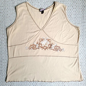 Zoey Beth Y2K Womens 3XL Beige Tan Cotton Tank Top Cyber Vintage Sleeveless